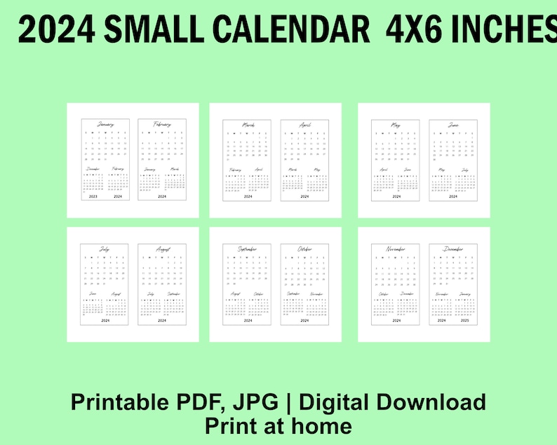 Printable 4x6 Inches 2024 Small Calendar Desk Calendar Etsy México