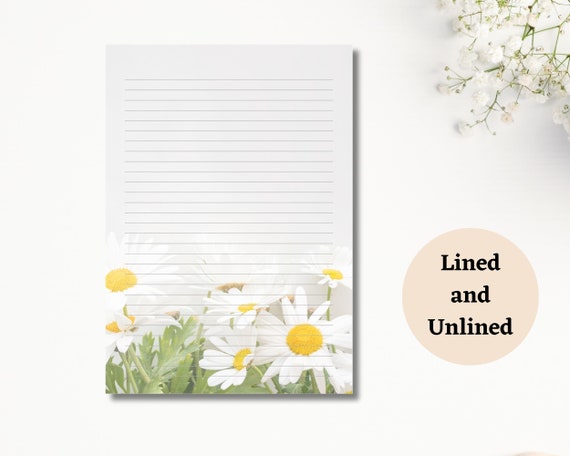 Daisy Floral Stationery PDF Printable | Flower Stationery | Letter Writing Paper | Digital Download | Lined and Unlined Paper | A4 US Letter