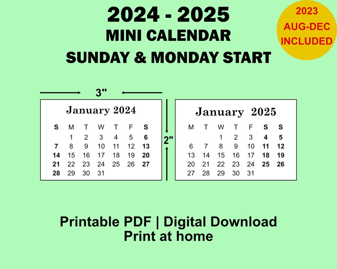 2025 2025 Mini Calendar Printable PDF, 2x3 Inches, Small Calendar, Desk