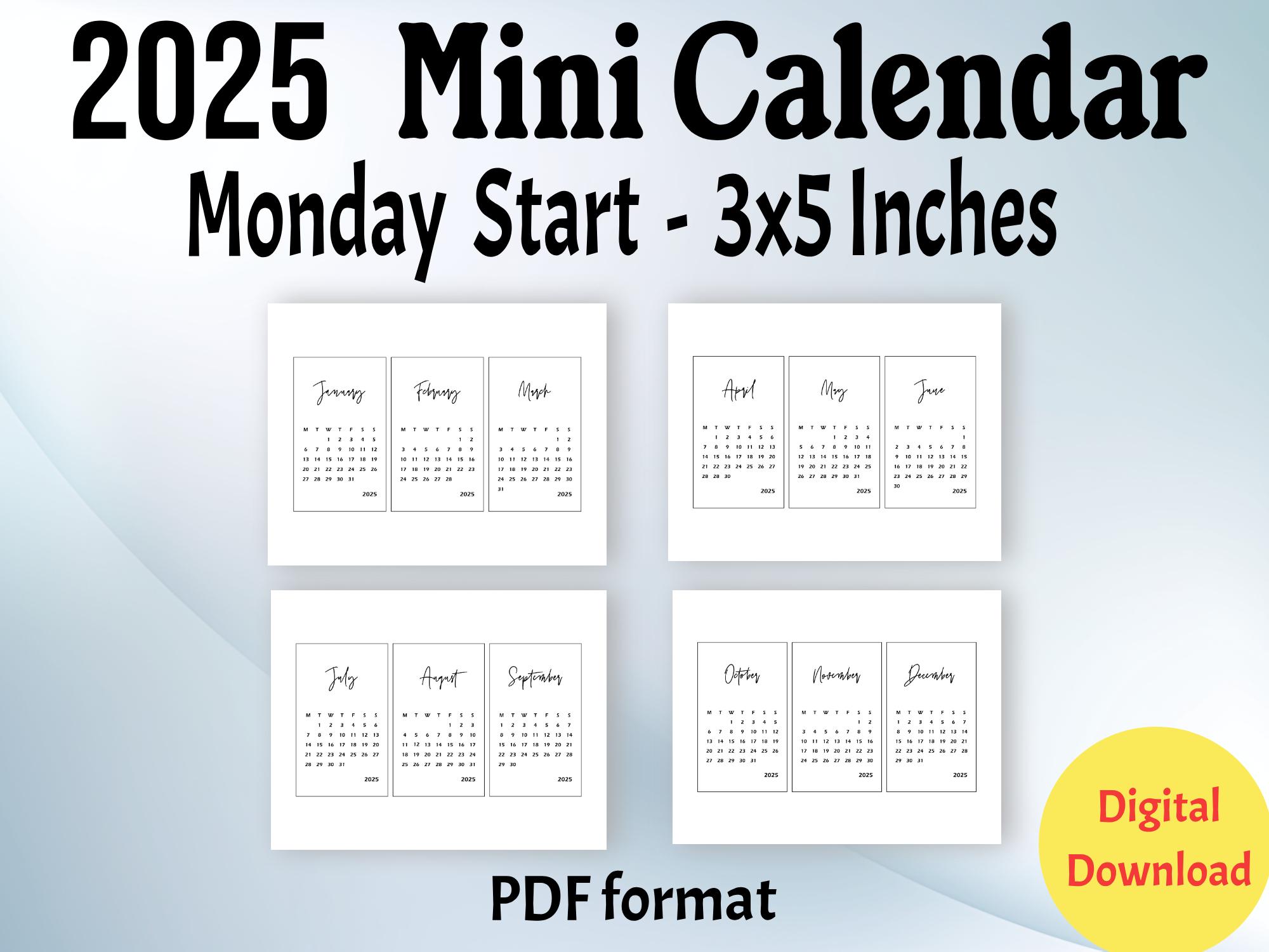 2025 Mini Calendar Printable PDF, 3 X 5 Inches, Small Calendar, Sunday and Monday Start, Digital Download - Etsy labels-sharekkna-online-craft-gift-label-digital-printable