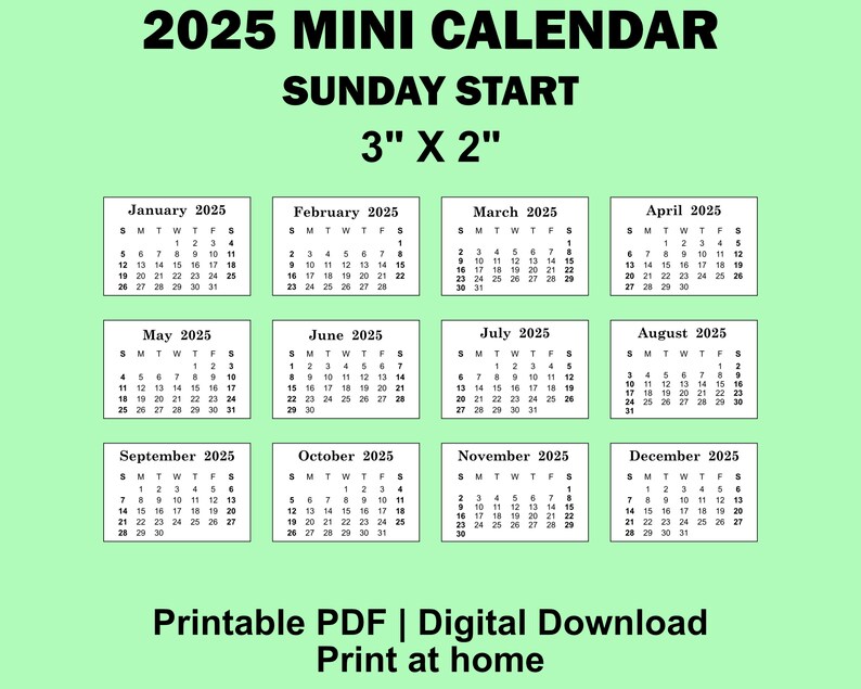 2024 2025 Mini Calendar Printable PDF, 2x3 Inches, Small Calendar, Desk