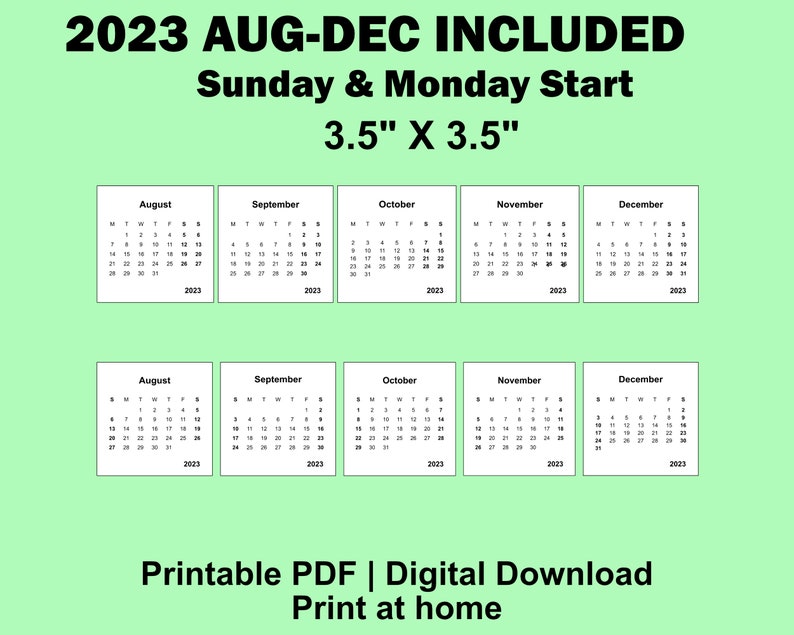 2025 2025 Mini Calendar Printable PDF, 3.5 X 3.5 Inches, Sunday and