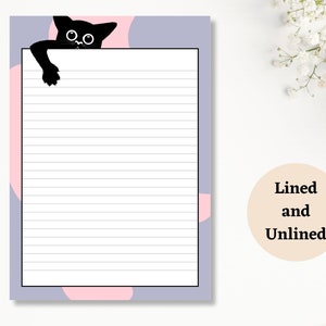 Cat Stationery Printable PDF, Cute Cat Lover Letter Writing Paper, Lined and Unlined Paper, Printable Cat Stationary, A4 | US Letter