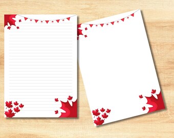 Printable Canada Flag Stationery, Lined and Unlined Letter Writing Paper, Canada Day Writing Paper, Stationery Set, Mabel Leave Paper