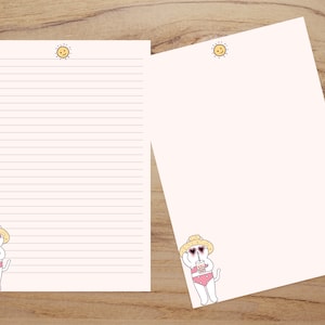 Printable Cute Cat Summer Stationery, Kawaii Cat, Letter Writing Paper, Instant Download, Summer Cat Stationery, PDF Files US Letter / A4