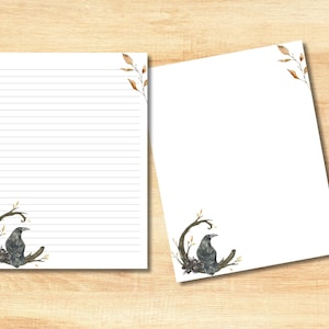 Afdrukbaar Black Crow-briefpapier, briefpapier, gelinieerd en ongevoerd papier, notitiepapier, A4 | Amerikaanse brief, digitaal papier, direct downloaden