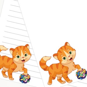 Papelería de gato Kawaii imprimible, papel de escritura de carta de amante de gato lindo, papel rayado y sin forro, dibujos animados de gato lindo estacionario imprimible