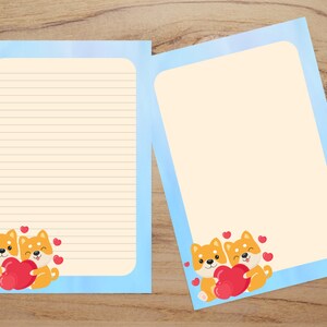 Imprimible Kawaii Shiba Dog Stationery, Papelería para amantes de los perros, Papel de carta Digital Kawaii, Descarga instantánea, Papel de escritura para perros, Papel de carta