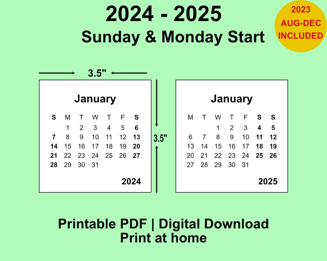 2025 2025 Mini Calendar Printable PDF, 3.5 X 3.5 Inches, Sunday and