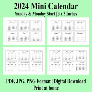 Printable PDF Mini Calendar 2024 - Il 300x300.5363645607 Oyuq 