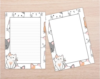 Cute Kawaii Cat Stationery Printable PDF, Cat Lover Letter Writing Paper, Lined and Unlined Paper, Printable Cat Stationary, A4 | US Letter