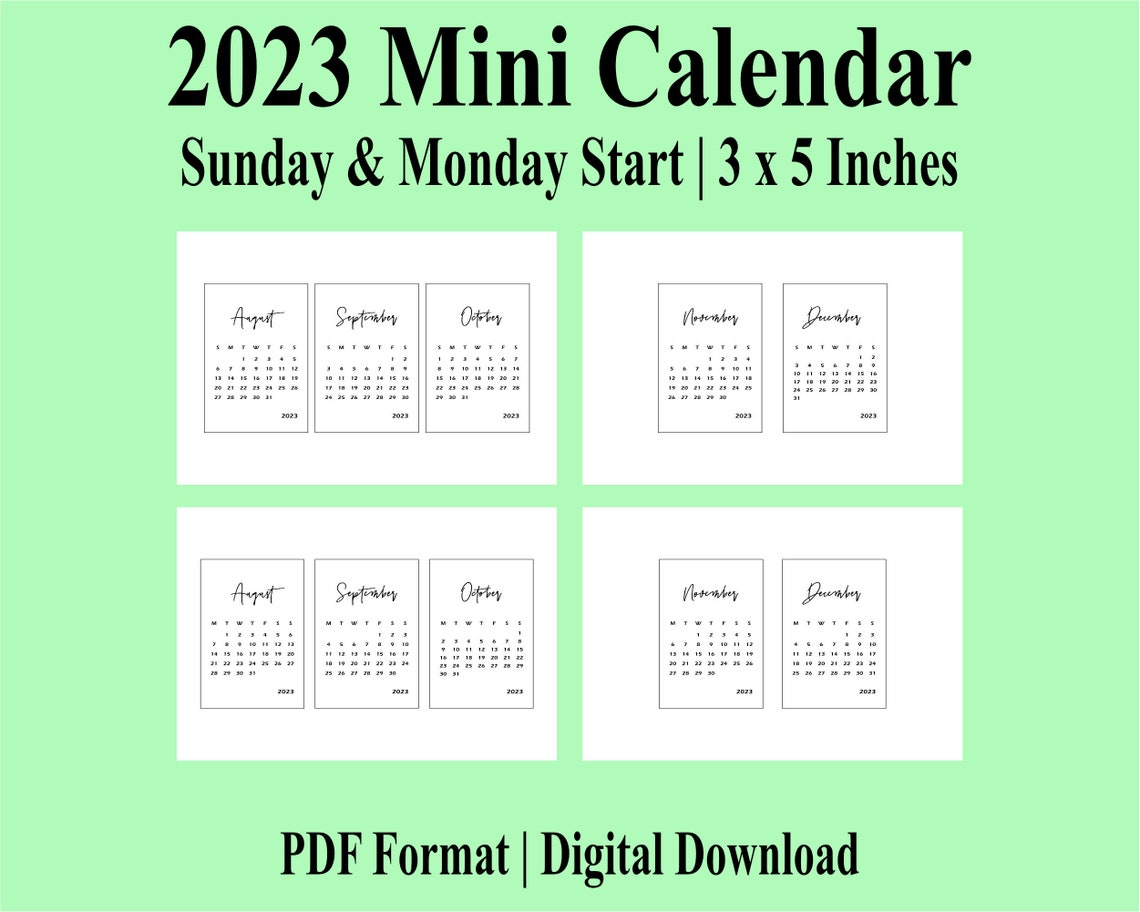 2024 Mini Calendar Printable PDF, 3 X 5 Inches, Small Calendar, Sunday