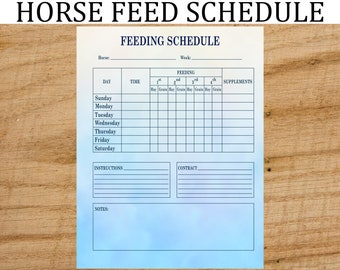 Horse Feed Schedule, Digital Download, Horse Feeding Chart, Weekly Planner, US Letter Size