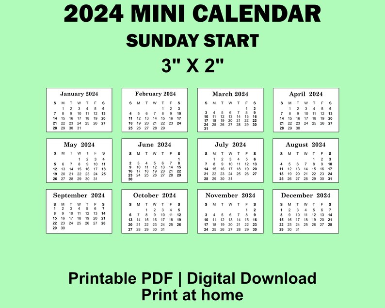 2025 2025 Mini Calendar Printable PDF, 2x3 Inches, Small Calendar, Desk