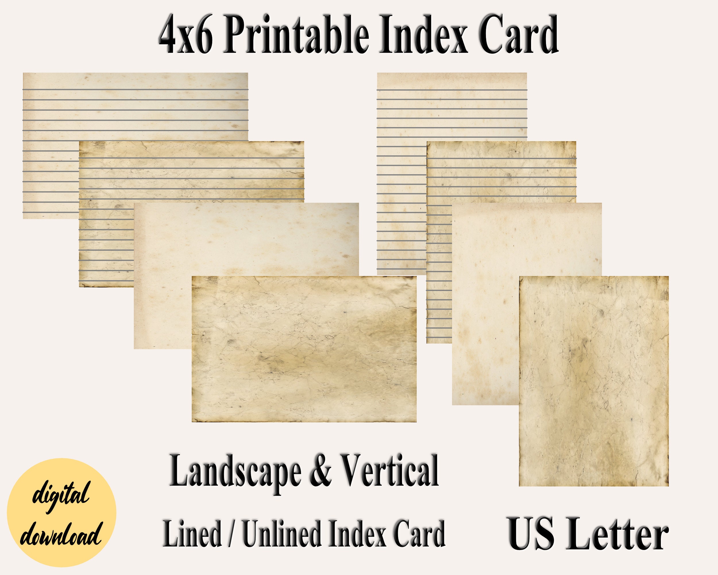 Printable 4x6 Index Cards Old Style Paper Index Card Blank Etsy