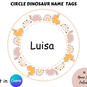 Editable Circle Dinosaur Classroom Name Tag, Circle Classroom Labels , Dinosaur Nametags, Classroom Tags