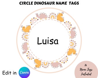 Tag modificabile per il nome della classe dei dinosauri circolari, etichette per le aule circolari, targhette per i nomi dei dinosauri, etichette per le aule