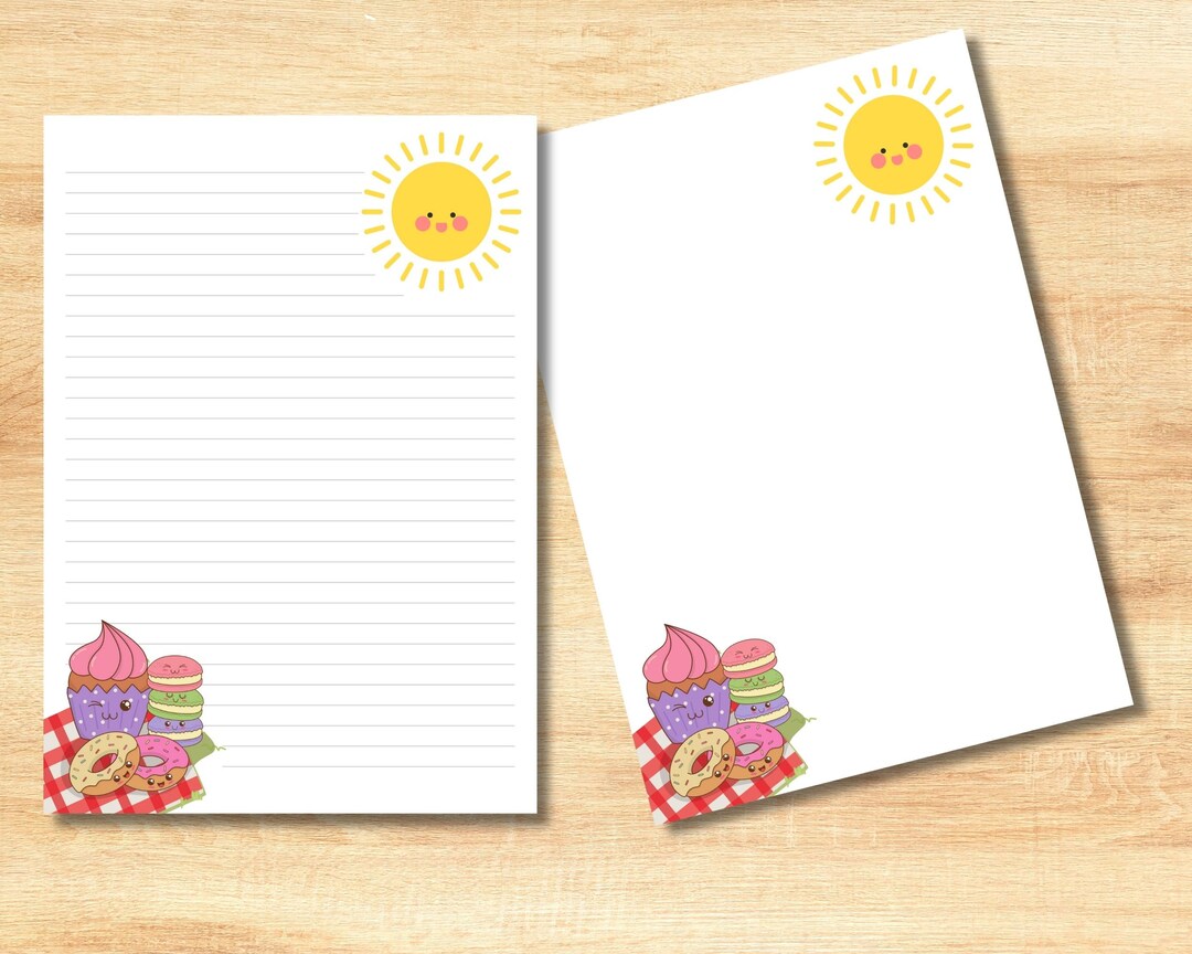 Printable Kawaii Donut Stationery Set, Kawaii Stationery, Lined and