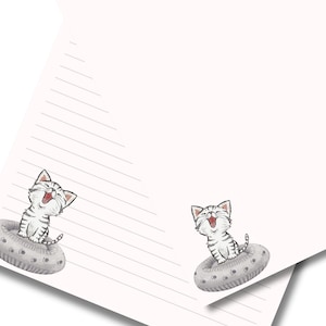 Imprimible carta escribir Kawaii gato papelería, Sakura Kawaii gatito carta escribir papel rayado y sin rayar papel, carta de EE. UU. tamaños A4