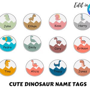 Editable Dinosaur Name Tags, Circle Dinosaur Classroom Name Tags, Dinosaur Classroom Name label, Classroom Label, Classroom Tags,