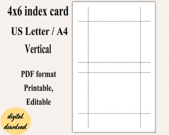 Printable 4x6 Index Card. Digital Index Card. Printable Note Cards. Blank Flash  Card Editable PDF Index Card. Note Card Template. 