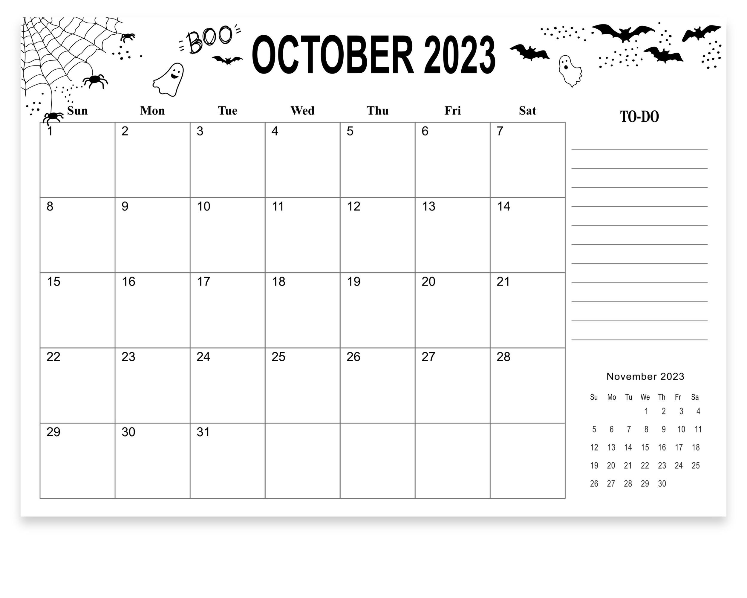 Printable October 2023 Calendar Printable Calendar Digital Download