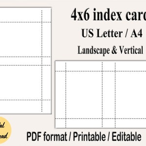 Afdrukbare indexkaarten van 4 x 6, bewerkbare indexkaart, blanco flashcards, digitale indexkaarten, afdrukbare notitiekaarten, bewerkbare pdf-indexkaart