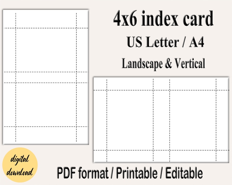 Printable 4x6 Index Cards, Editable Index Card, Blank Flashcards