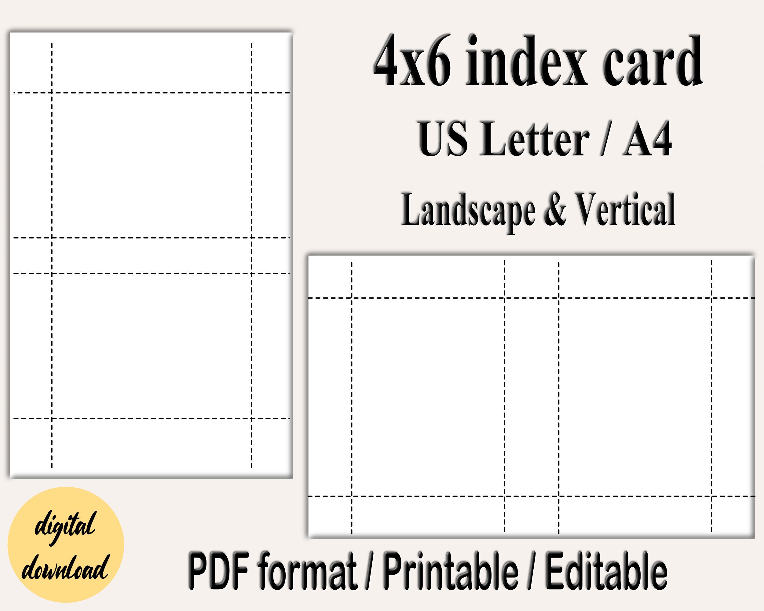 Printable 4x6 Index Cards, Printable Lined Index Cards, Unruled Blank  Notecards, Index Cards Template, Flash Cards, Recipe Cards, 