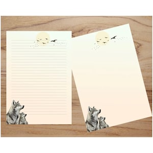 Afdrukbaar wolf briefpapier, briefpapier dieren, cadeaus wolf minnaar, briefpapier, briefpapier set, direct downloaden, briefpapier pdf