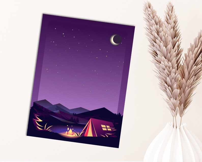 Printable Night Sky Camping Stationery, Cute Stationery, Camping Fire Stationery, Printable ...