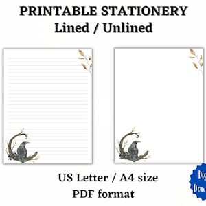 Printable Black Crow Stationery, Letter Writing Paper, Lined and ...