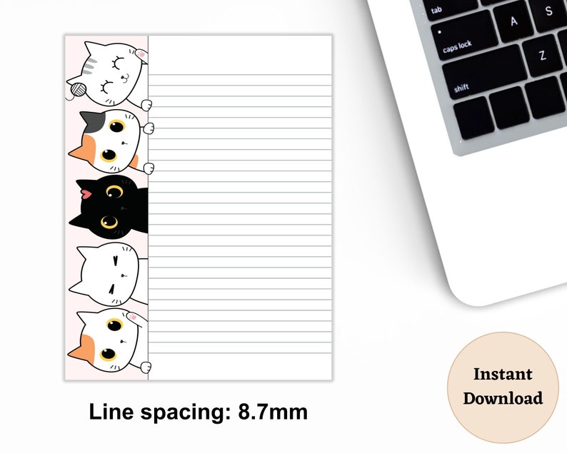 Cat Stationery Printable PDF, Lined and Unlined Digital Paper, Letter ...