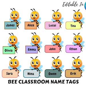 Bearbeitbare Bienen-Klassenzimmer-Namensschilder, Klassenzimmer-Label, Klassenzimmer-Tags, Frühlings-Sommer-Klassenzimmerdekorationen
