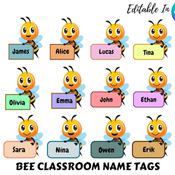 Editable Bee Classroom Name Tags, Classroom Label, Classroom Tags, Spring Summer Classroom Decorations