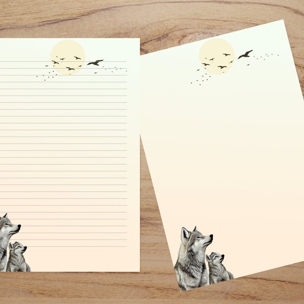 Druckbare Wolf Briefpapier, Tier Briefpapier, Wolf Liebhaber Geschenke, Brief Briefpapier, Briefpapier Set, Sofort Download, Briefpapier PDF