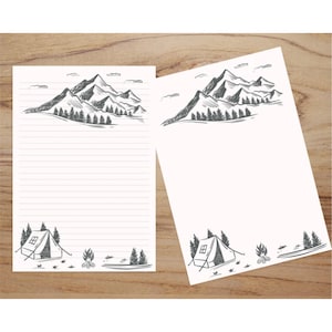 Papelería imprimible para acampar, papelería de montaña, papelería para fogatas, papel para escribir cartas imprimible, papelería para bocetos, PDF JPEG