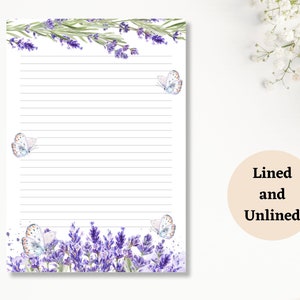 Lavendel Schmetterlinge Briefpapier druckbare, Blumen Briefpapier PDF, Brief Briefpapier, Blume druckbare Briefpapier Set, US Letter | A4 Größe