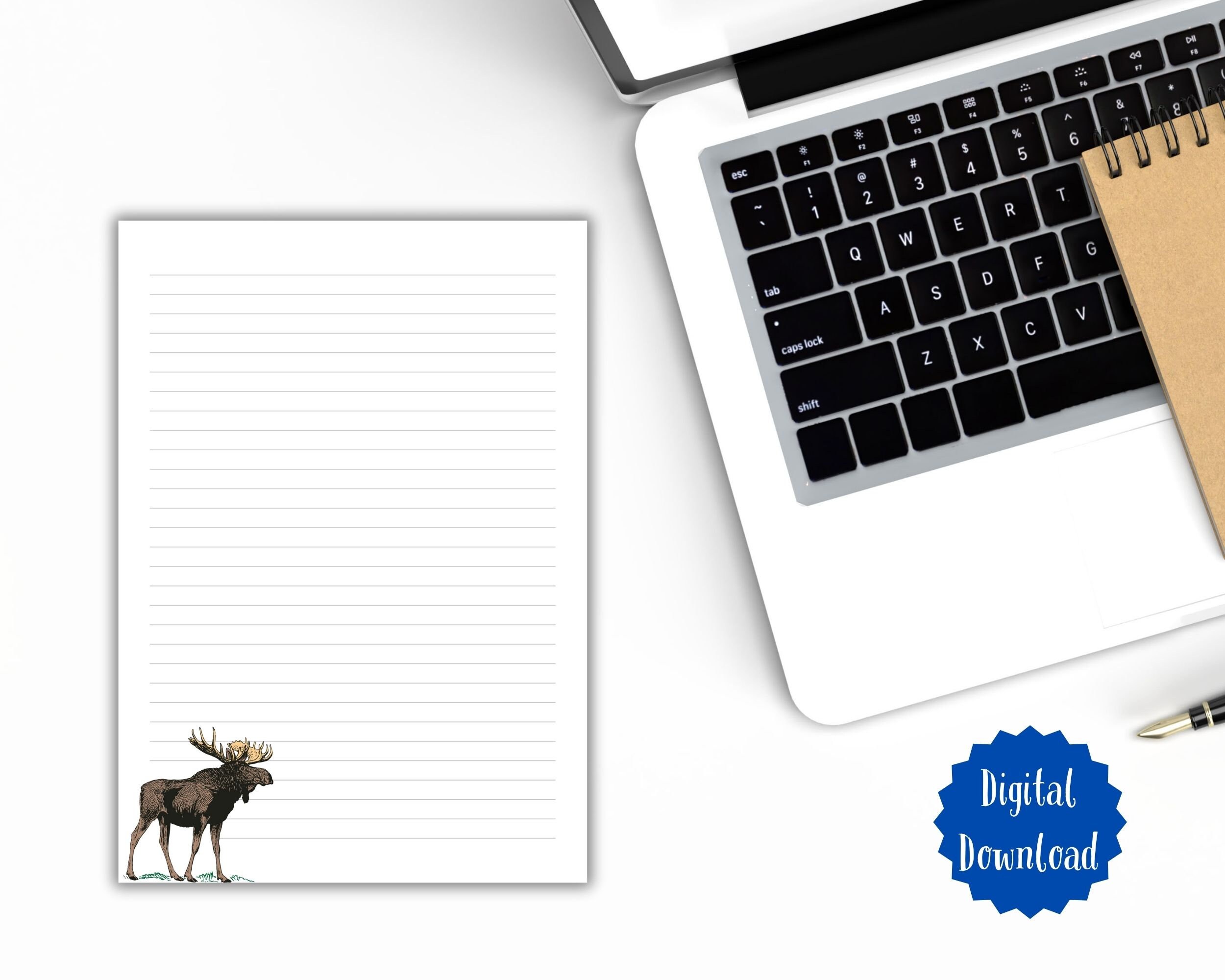 Moose Stationery Printable, Animal Stationery, Lined and Unlined Letter ...