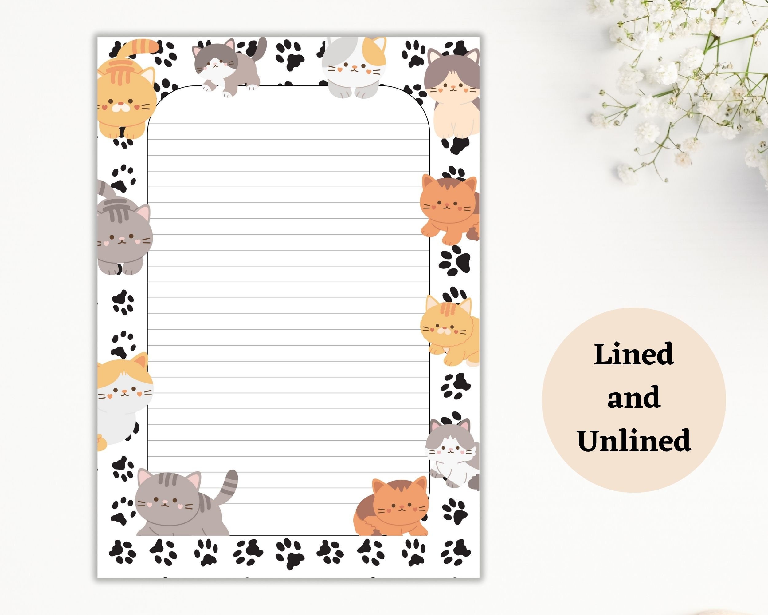 Printable Cats Border Stationery, Printable Cat Lover Letter Writing ...