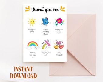 Printable Teacher Card, Gift For Teacher, Thank You Teacher Digital Print, Card For Teacher, INSTANT DOWNLOAD, Printable PDF,