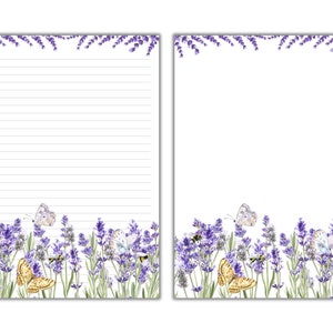 Lavendel Briefpapier druckbare, Blumen Briefpapier PDF, Brief Briefpapier, Blume druckbare Briefpapier Set, US Letter | A4 Größe
