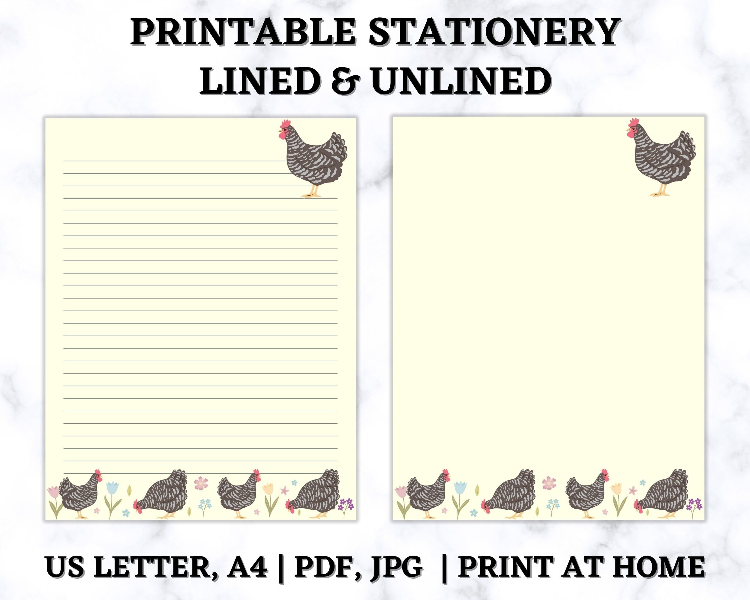 Printable Chickens Stationery, Lined and Unlined Letter Writing Paper ...