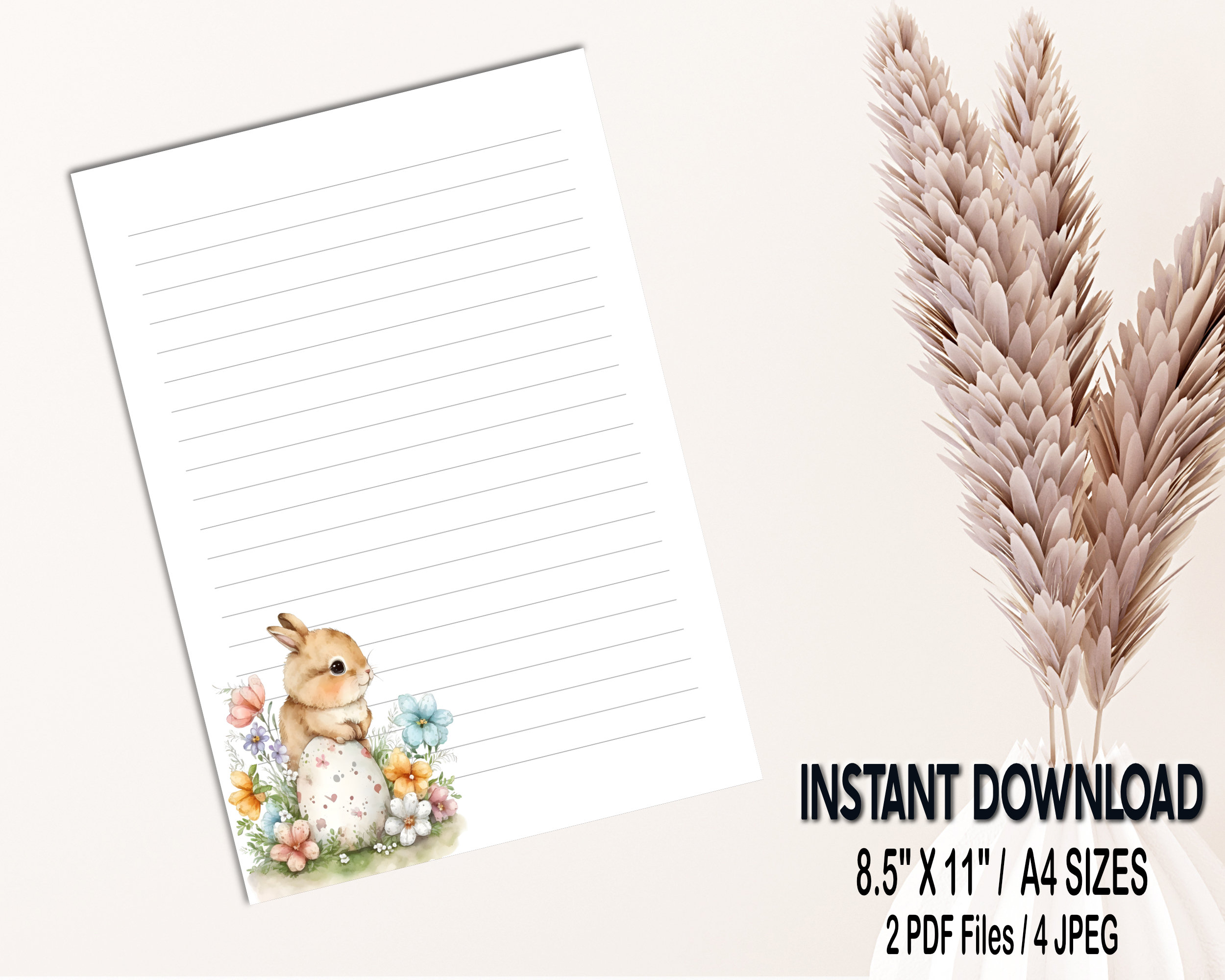 Printable Cute Bunny Stationery, Printable Stationery Lined and Unlined ...