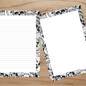 Printable Skull Stationery, Letter Writing Paper, Skeleton Writing Paper, Skull Stationery Set, Goth Stationery, Halloween Skull Paper