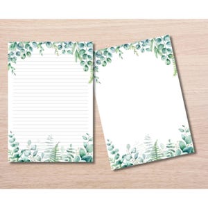Botanische eucalyptusrand briefpapier, groen laat briefpapier pdf, briefpapier, afdrukbare briefpapierset, direct downloaden