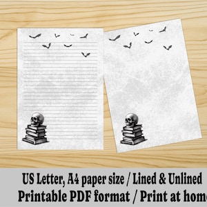 Printable Book lover Stationery, Letter Writing Paper, Skull Lined and Unlined Paper, Skull Stationery, Goth Stationery, A4 | US Letter Size