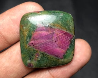 Natural Ruby Fuchsite Cabochon For Loose Gemstone, 28x27x7mm, 57.60cts, Cushion Gemstone, RF-002