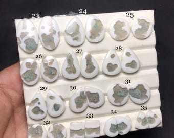 Natural Solar Moss Agate Cabochon Pair: Gemstone for Jewelry Making