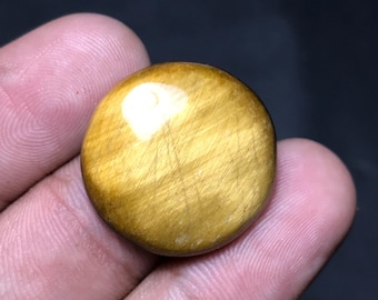 Natural Tiger Eye Cabochon: Round Loose Gemstone (22x22x6mm, 22.30cts) TE-015